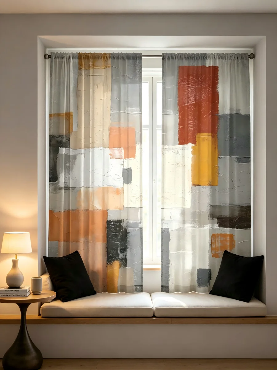 Curtain Sheer Voile - 2개 디지털 프린트 시스루 커튼, 컬러