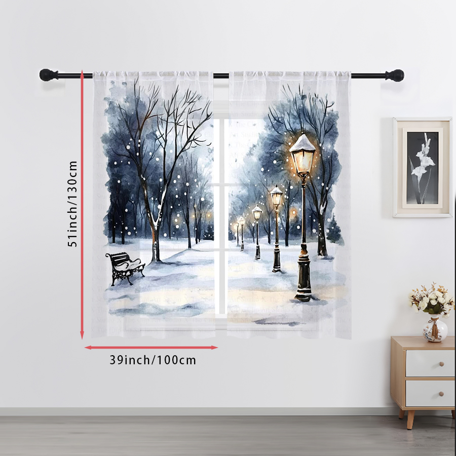 Curtain Sheer Voile - 2PCS 쉬어 커튼 겨울 눈길 가로등