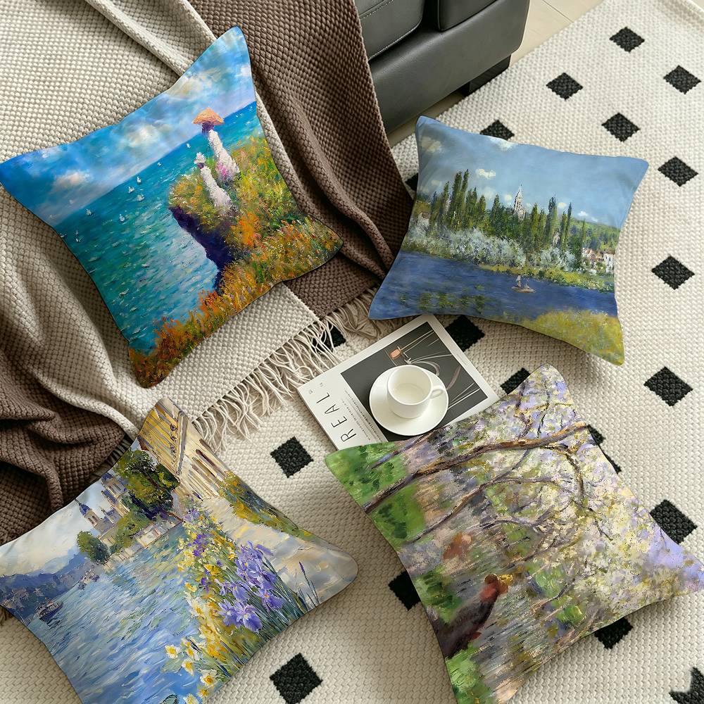 Home Art Textiles - 모네 추상 풍경화 베개 커버 -