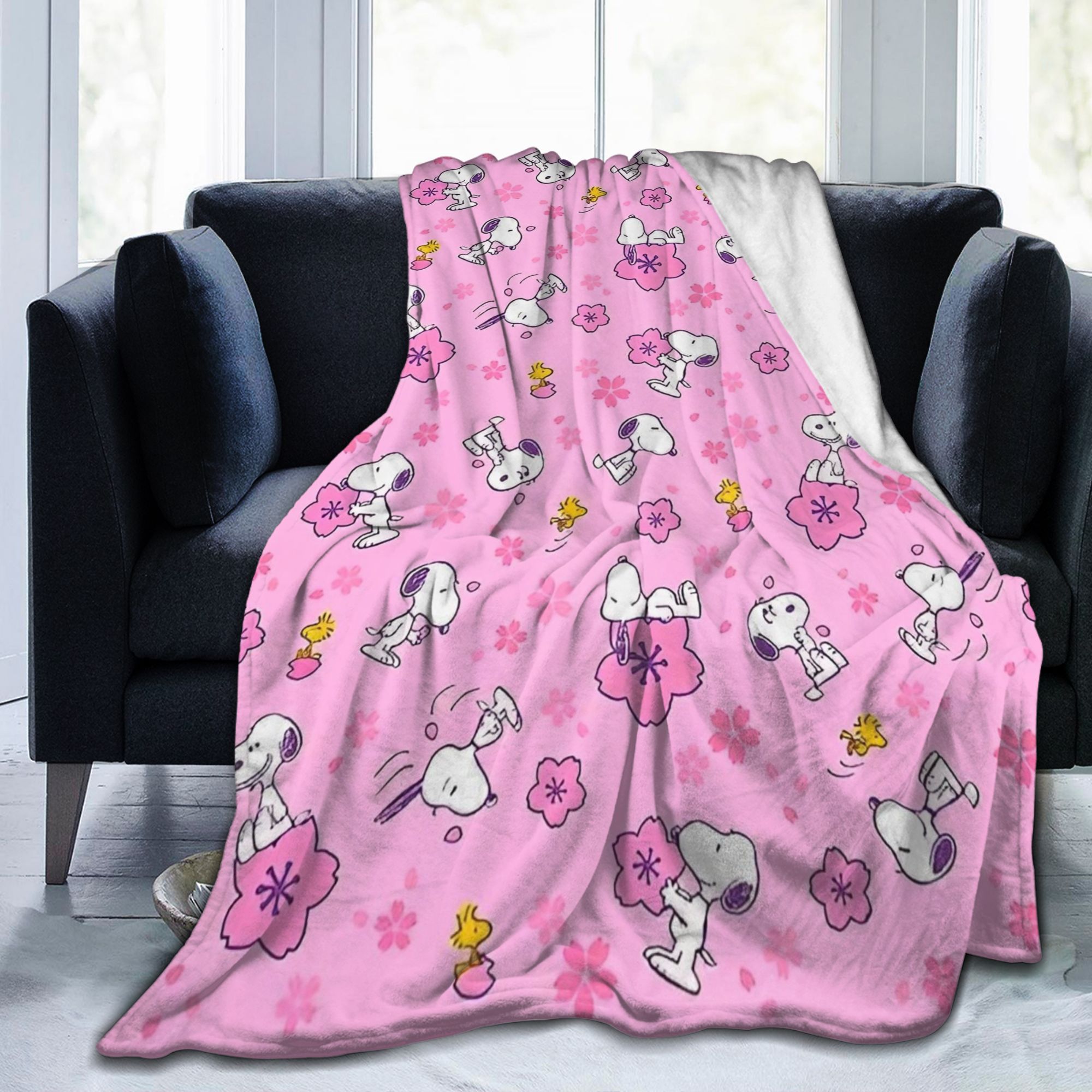 Home Textiles Blanket - 핑크 스누피 우드스탁 니트 담요 만화