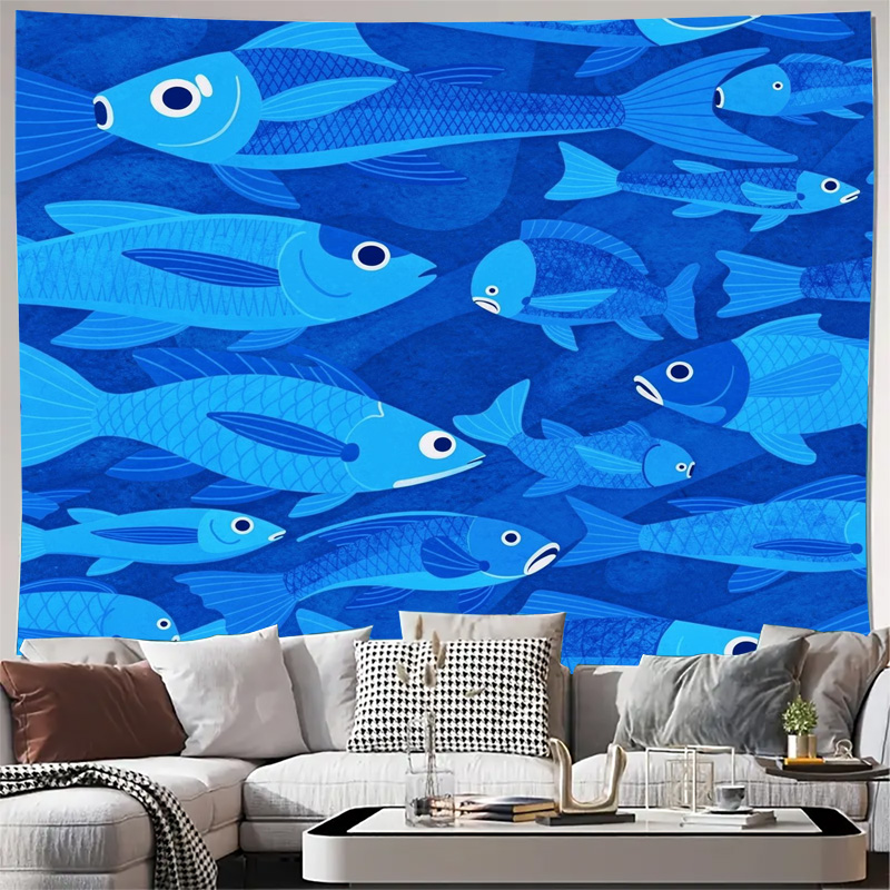 Home Art Textiles - 해양 물고기 바다 패턴 태피스트리 블루