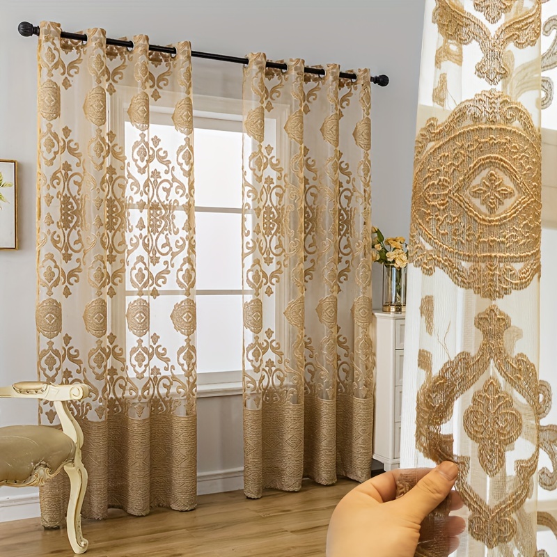 Curtain Sheer Voile - 1개 카키색 3D 엠보싱 시어 커튼,