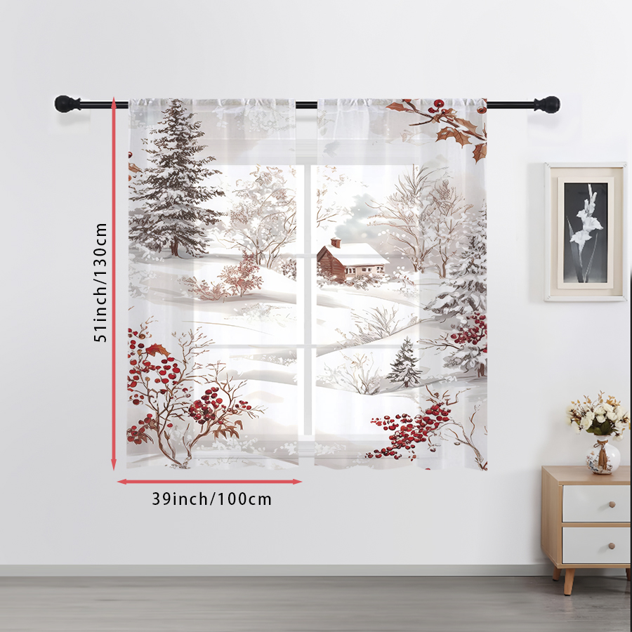 Curtain Sheer Voile - 2PCS 시어 커튼 겨울 눈 마을
