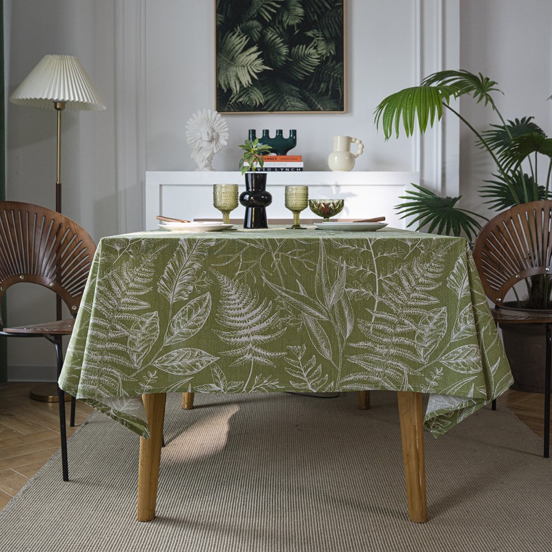 Home Art Textiles - 녹색 잎 스케치 식탁 천, 미국