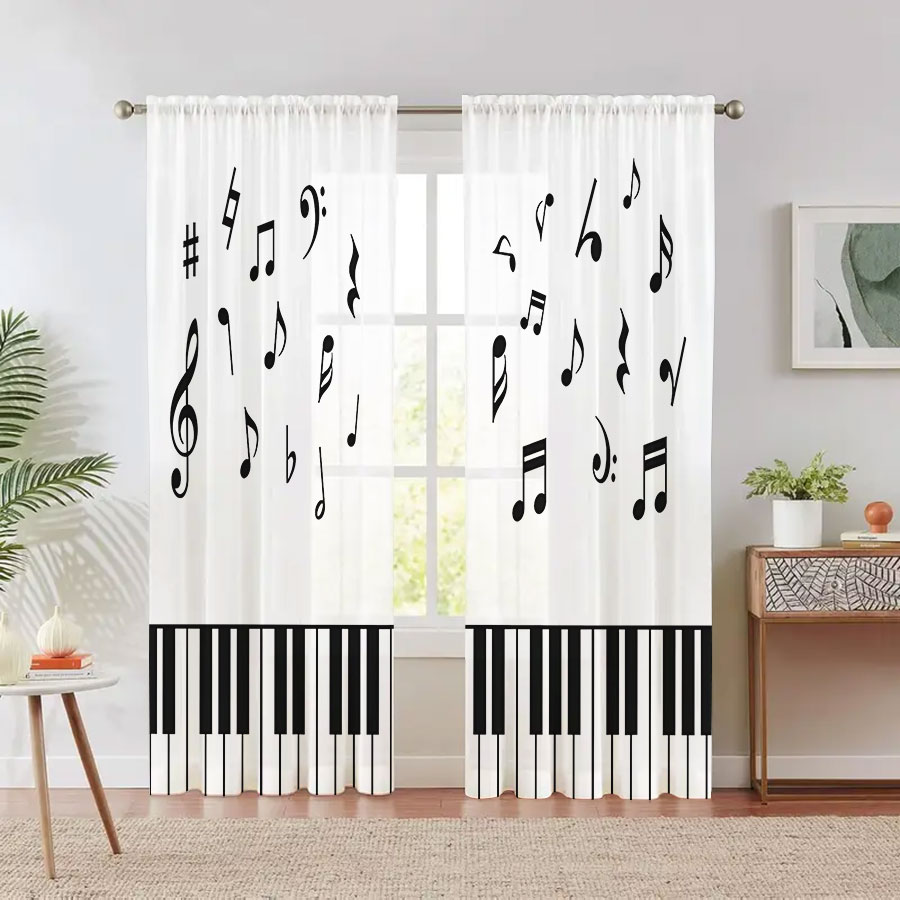 Curtain Sheer Voile - 2PCS 디지털 프린트 시스루 커튼, 피아노
