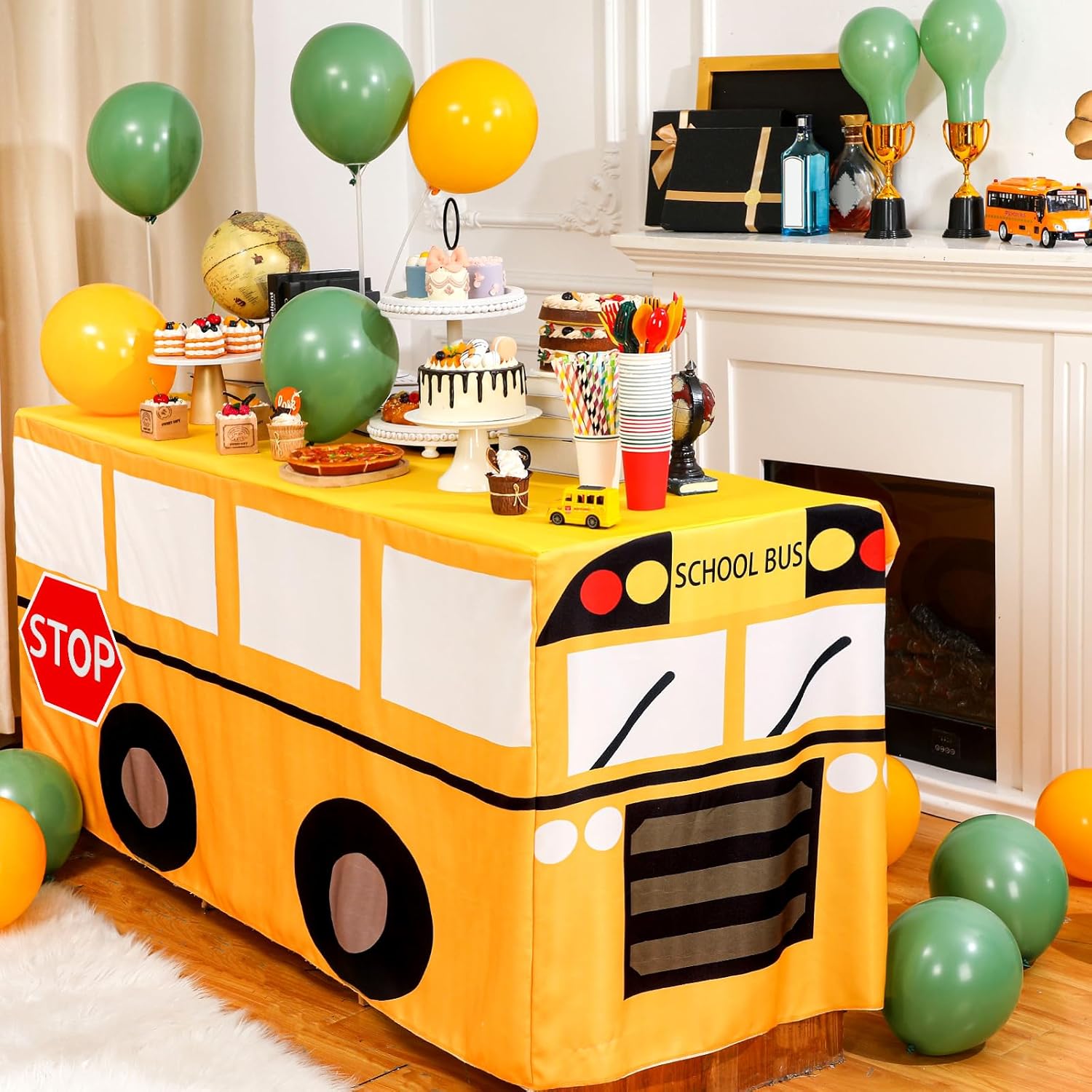 Home Textiles News - 만화 스쿨버스 식탁보 생일 파티 장식