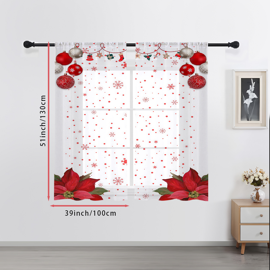 2PCS 시어 커튼 크리스마스 레드 볼 눈송이 포인세티 - Curtain Sheer Voile 리뷰 및 가격