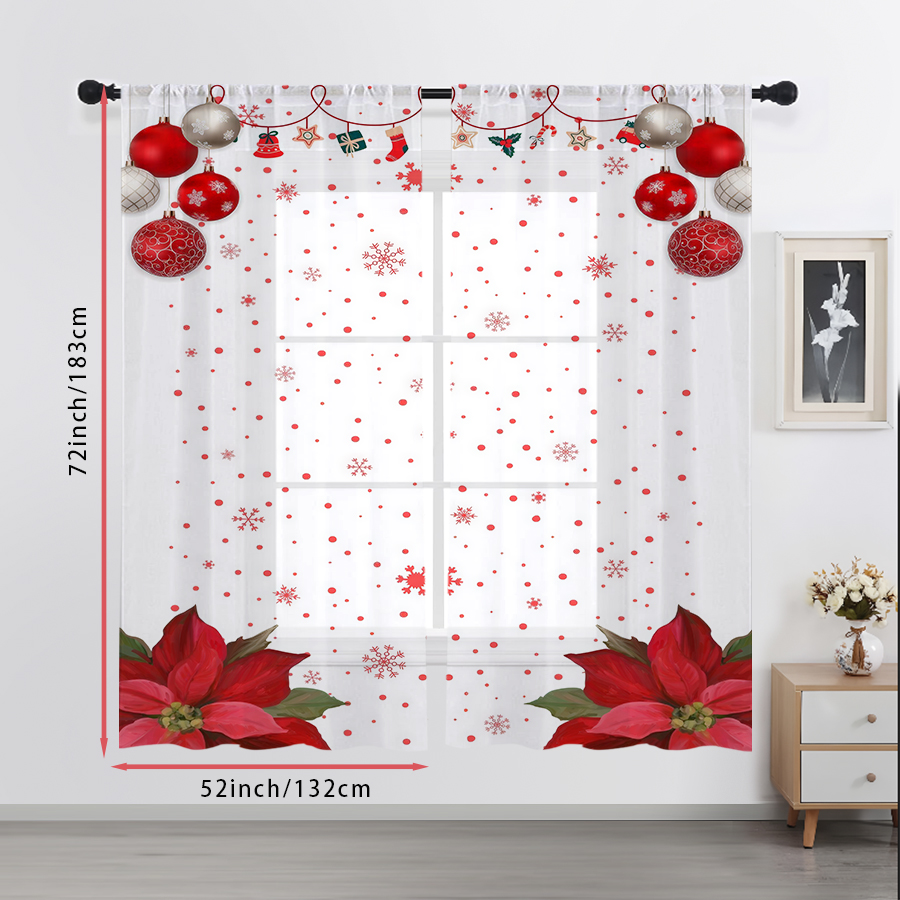 2PCS 시어 커튼 크리스마스 레드 볼 눈송이 포인세티 - Curtain Sheer Voile 리뷰 및 가격