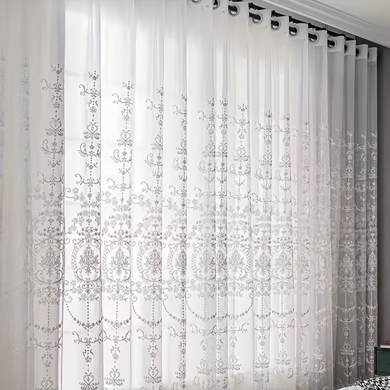 1pc 흰색 수 놓은 얇은 커튼 유럽 바로크 꽃 패턴  - Curtain Sheer Voile 리뷰 및 가격