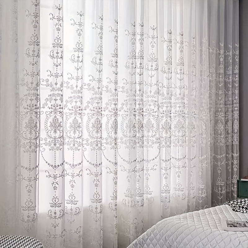 1pc 흰색 수 놓은 얇은 커튼 유럽 바로크 꽃 패턴  - Curtain Sheer Voile 리뷰 및 가격