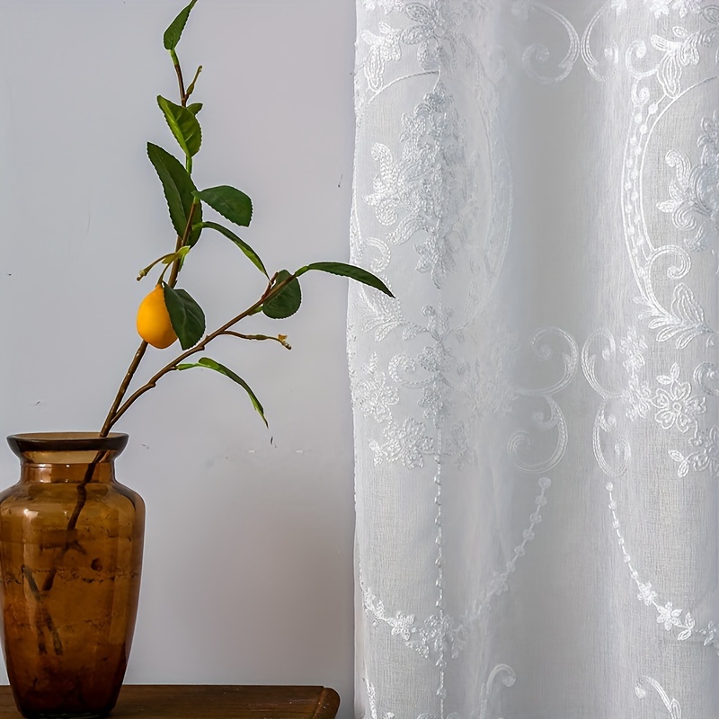 1pc 흰색 수 놓은 얇은 커튼 유럽 바로크 꽃 패턴  - Curtain Sheer Voile 리뷰 및 가격