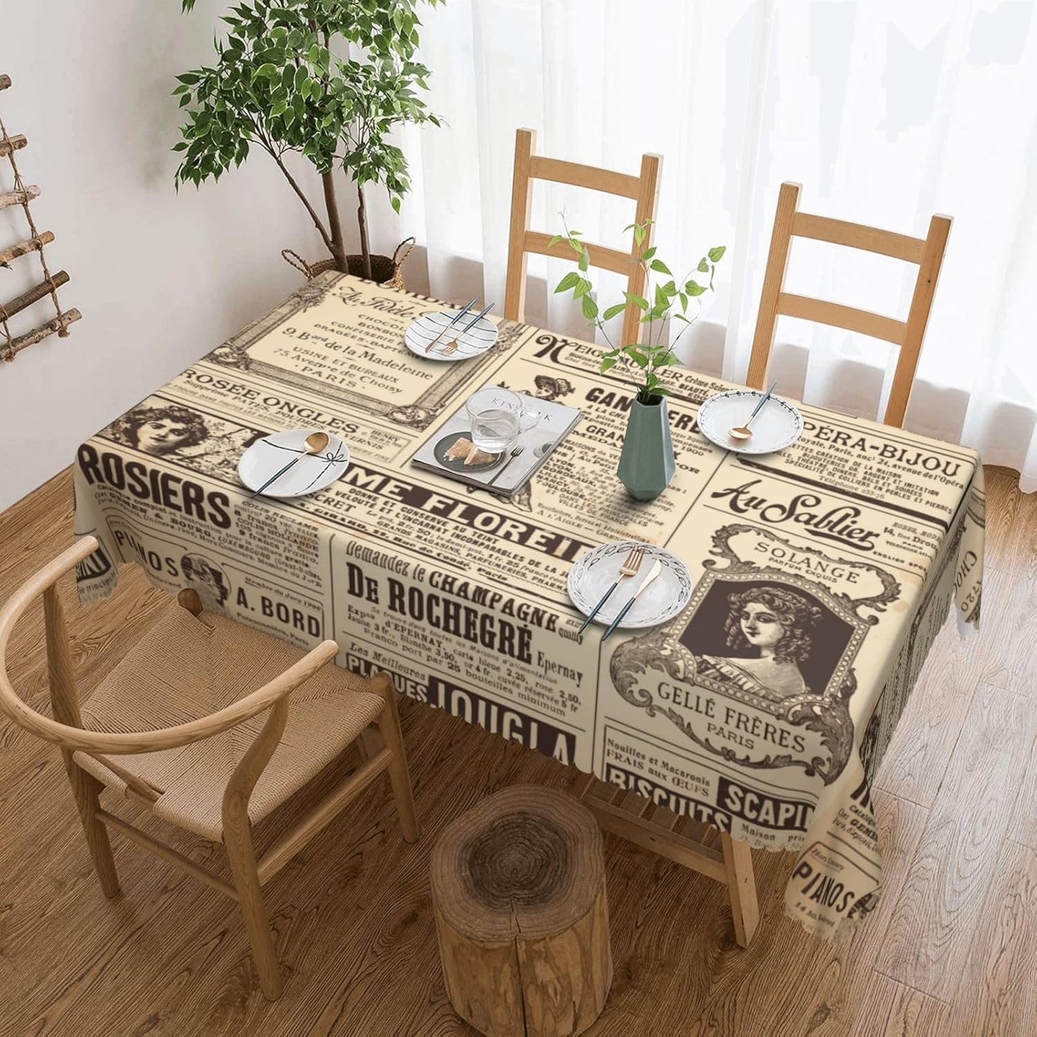 빈티지 파리 프랑스 신문 테이블보, 브라운 뉴스 여성  - Home Textiles News 리뷰 및 가격