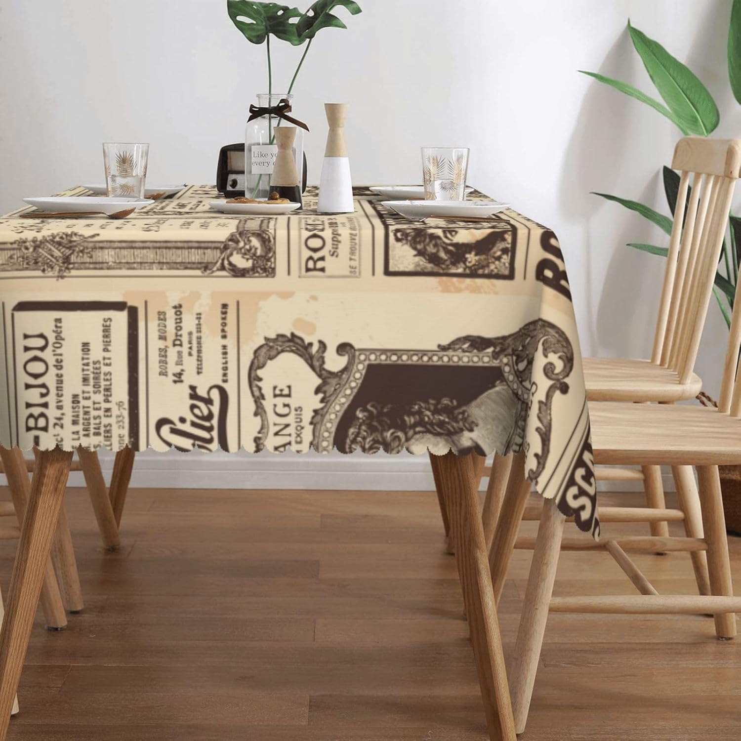 빈티지 파리 프랑스 신문 테이블보, 브라운 뉴스 여성  - Home Textiles News 리뷰 및 가격