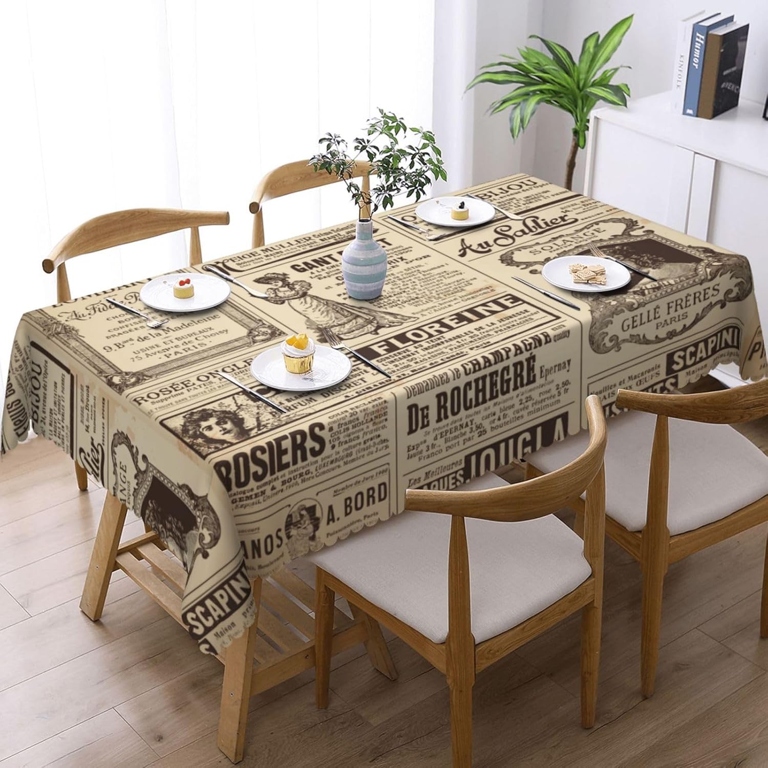 빈티지 파리 프랑스 신문 테이블보, 브라운 뉴스 여성  - Home Textiles News 리뷰 및 가격