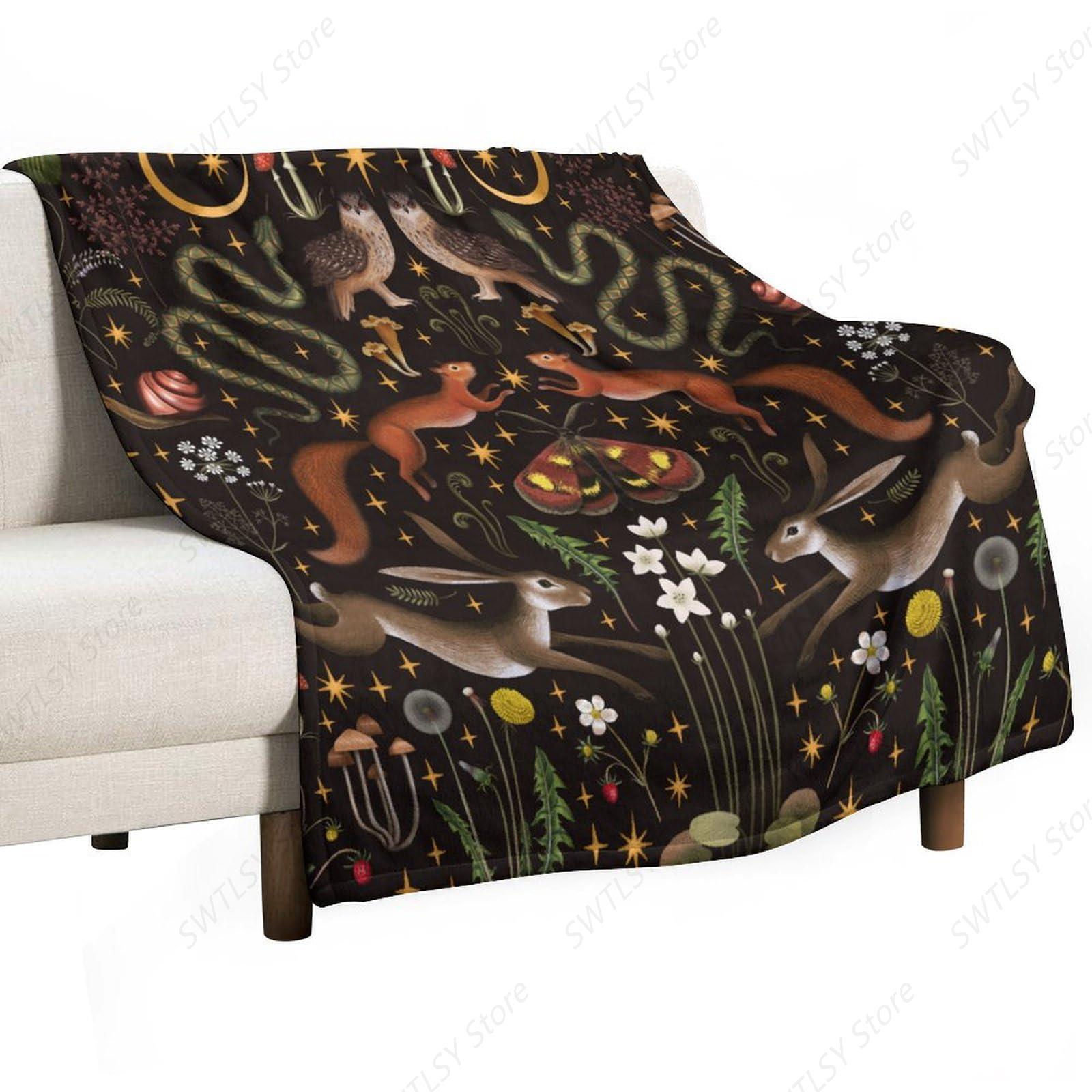 소박한 숲 담요, 동화 속 숲 땅 야생 동물 나방 꽃  - Home Landing Textiles 리뷰 및 가격