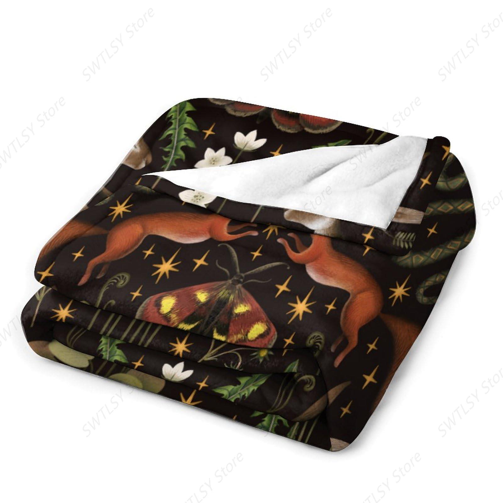 소박한 숲 담요, 동화 속 숲 땅 야생 동물 나방 꽃  - Home Landing Textiles 리뷰 및 가격