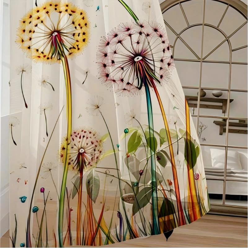 2PCS 디지털 프린트 시어 커튼, 화려한 민들레, 기 - Curtain Sheer Voile 리뷰 및 가격