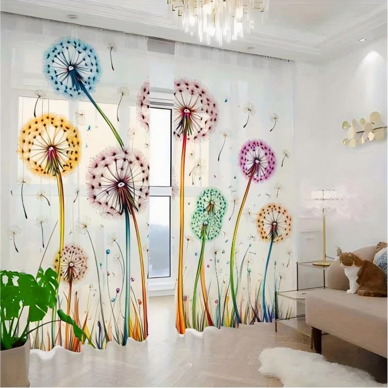 2PCS 디지털 프린트 시어 커튼, 화려한 민들레, 기 - Curtain Sheer Voile 리뷰 및 가격