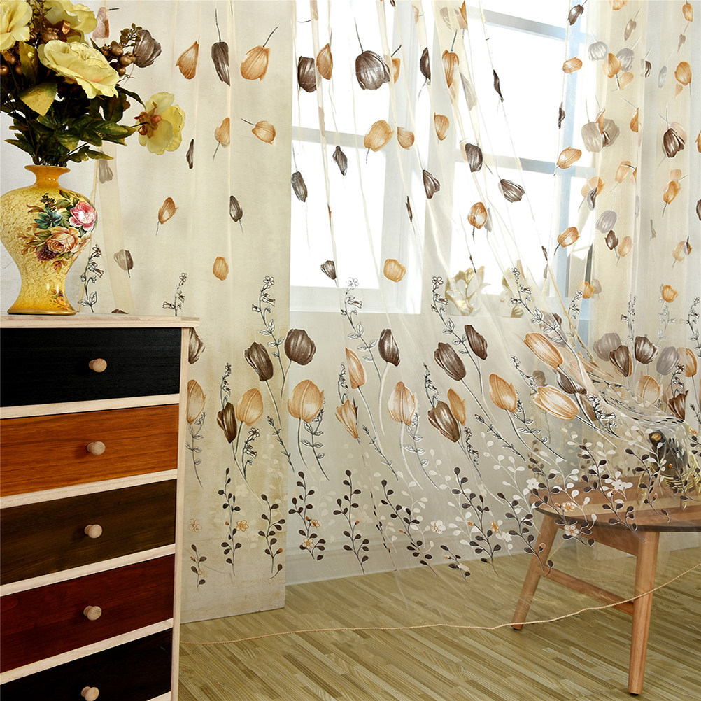 100x200cm 튤립 보일 커튼 반투명 시어 플로럴  - Curtain Sheer Voile 리뷰 및 가격