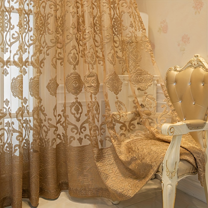 1개 카키색 3D 엠보싱 시어 커튼, 유럽풍 코트 패턴 - Curtain Sheer Voile 리뷰 및 가격