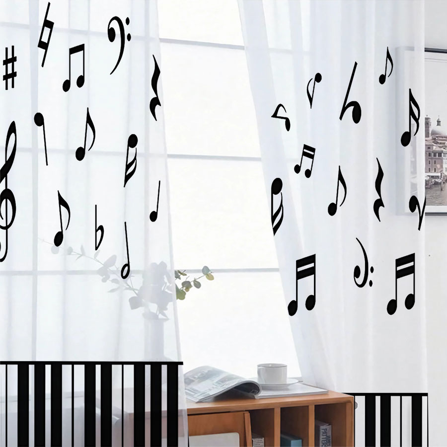 2PCS 디지털 프린트 시스루 커튼, 피아노 음표, 우 - Curtain Sheer Voile 리뷰 및 가격