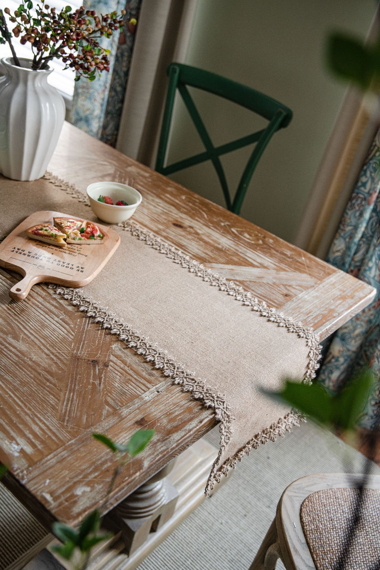 간단한 레이스 천연 빈티지 황마 리넨 테이블 러너, 웨 - Home Textiles News 리뷰 및 가격