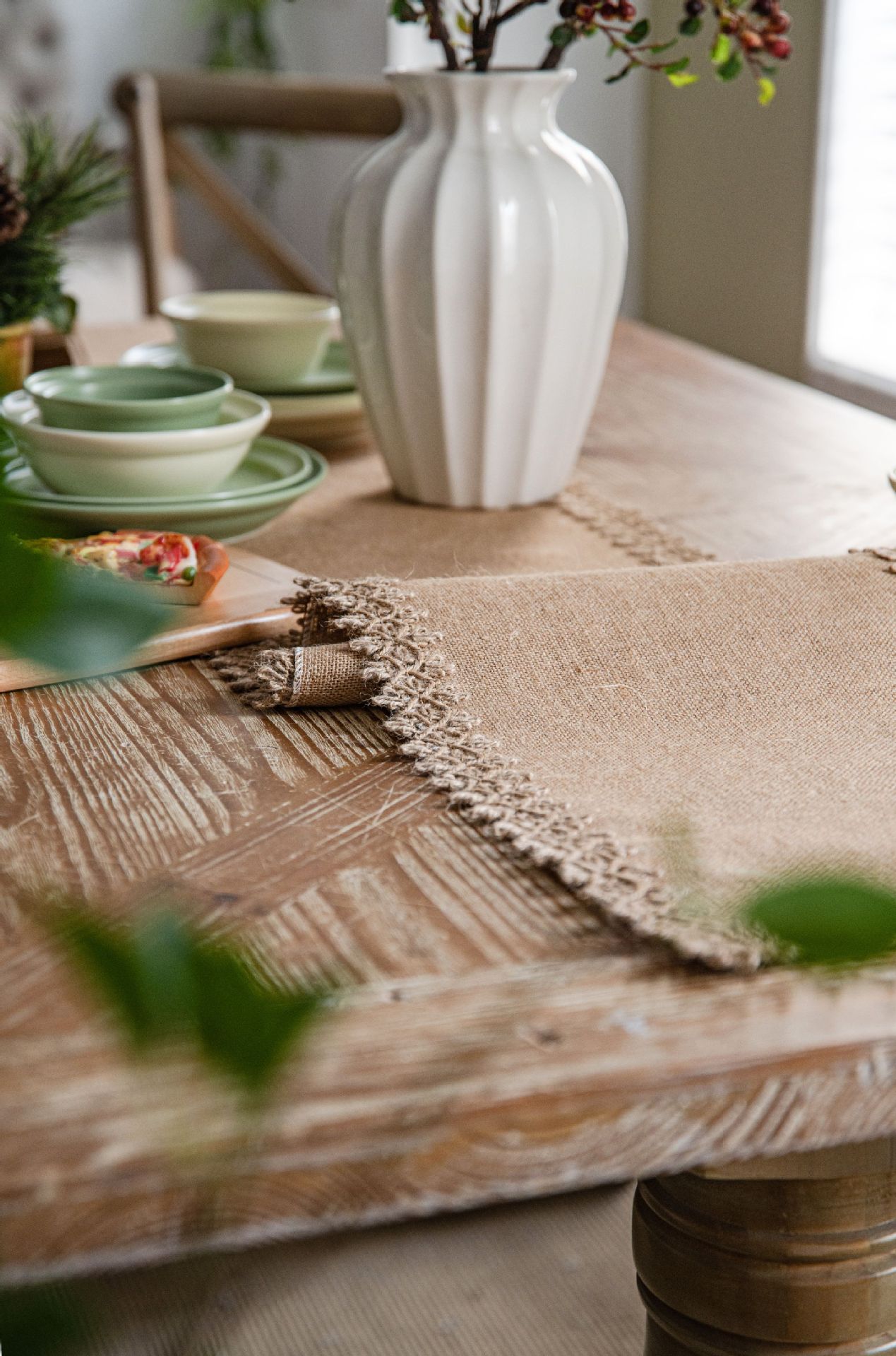 간단한 레이스 천연 빈티지 황마 리넨 테이블 러너, 웨 - Home Textiles News 리뷰 및 가격