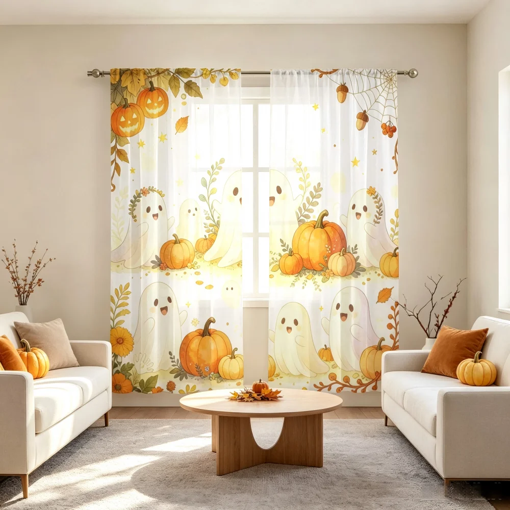 2PCS 디지털 프린트 시스루 커튼, 수확의 유령, 가 - Curtain Sheer Voile 리뷰 및 가격