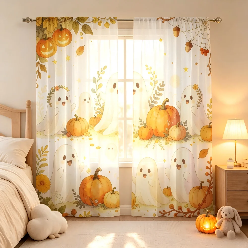 2PCS 디지털 프린트 시스루 커튼, 수확의 유령, 가 - Curtain Sheer Voile 리뷰 및 가격